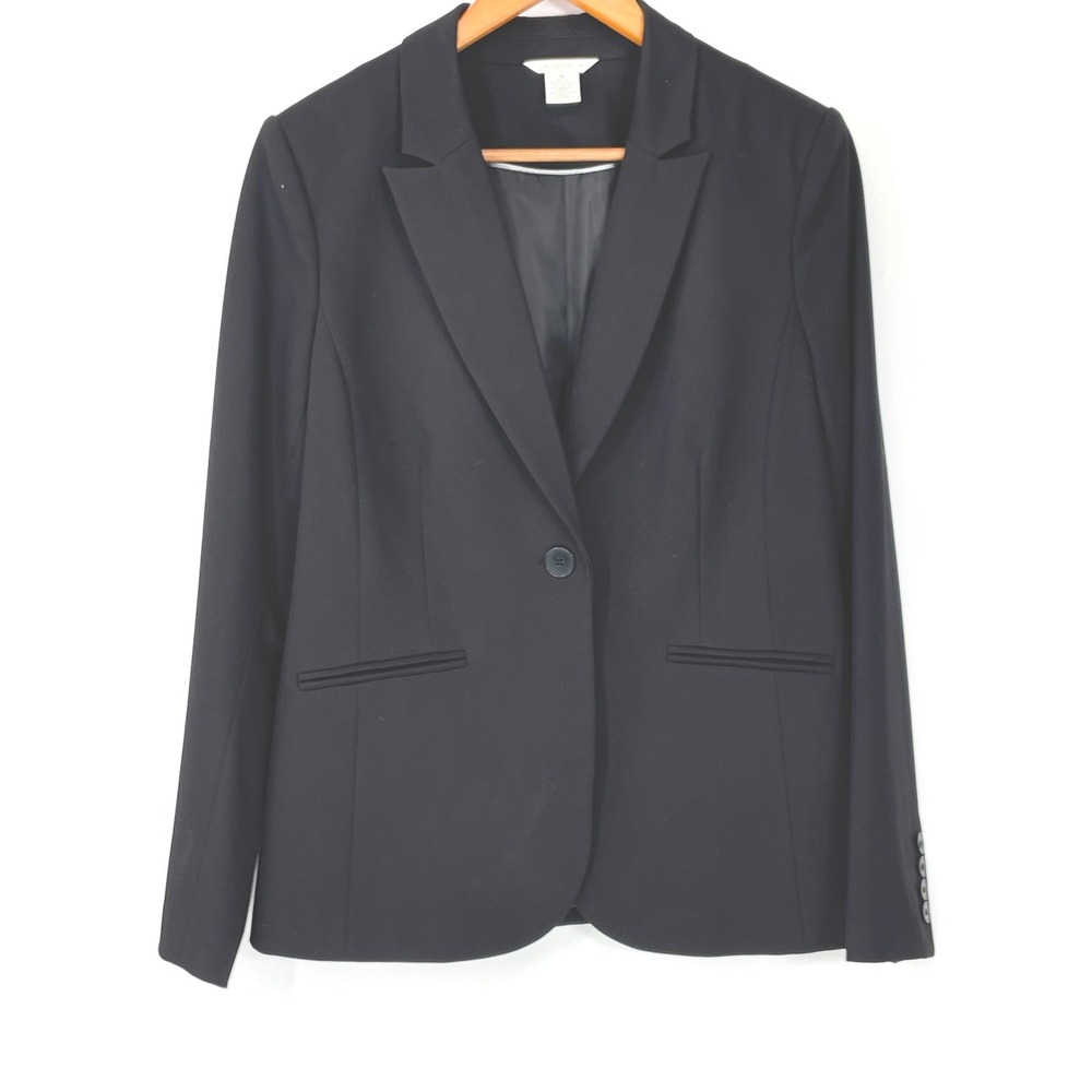 Liz Claiborne Women Blazer 10 Single Button Black Professional Stretch Business